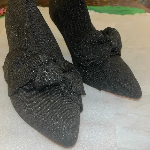 Loeffler Randall Kassidy Black/Shimmer Knit Bow Ankle Sock Booties New - Picture 6 of 13